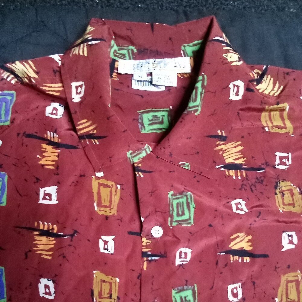 Vintage Giuseppe Luciano Abstract Tiles Silk Button Shirt Disney TV Wardrobe